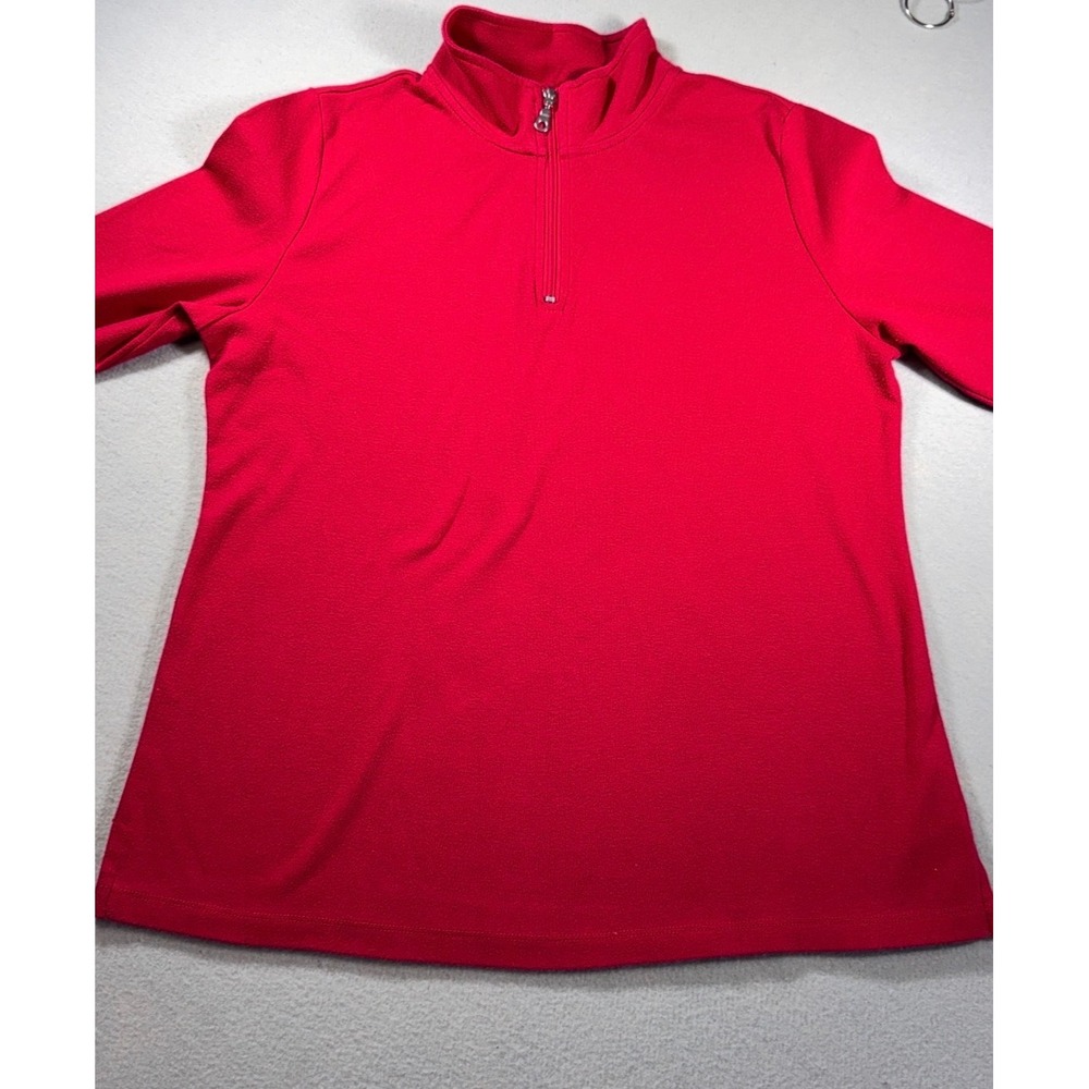 Karen Scott Sport Womens Red Quarter Zip Mock Neck Long Sleeve Top Large